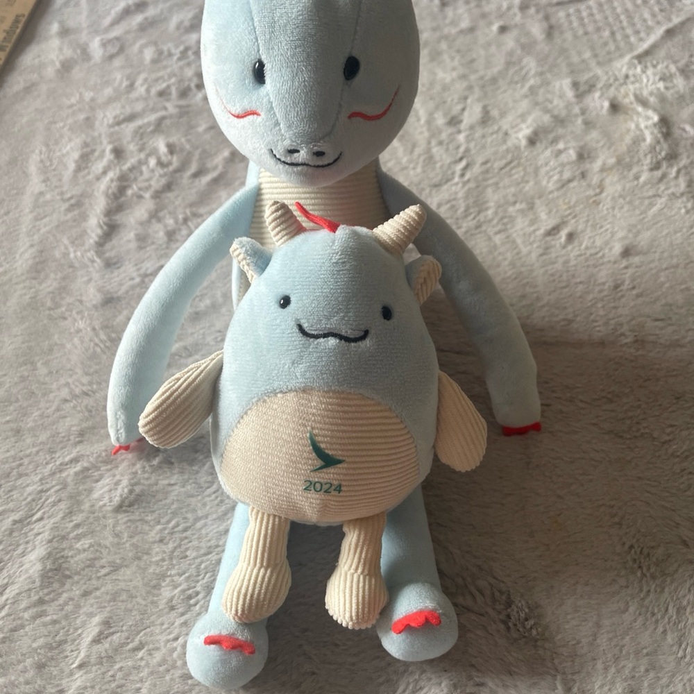 Blue Plush Dragon & baby dragon with 2024 Logo Cathay